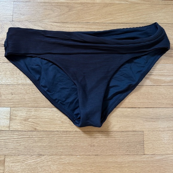 Prana Women’s Medium Willow Falls Bikini Bottom Full Coverage Black Ribbed - Picture 1 of 3